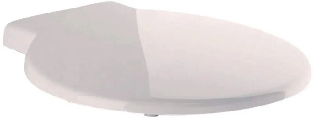 Weißer WC-Sitz von Ideal Standard mit ovaler Form und rückseitiger Befestigung. Die Oberfläche ist glatt und hat eine einfache, praktische Gestaltung.